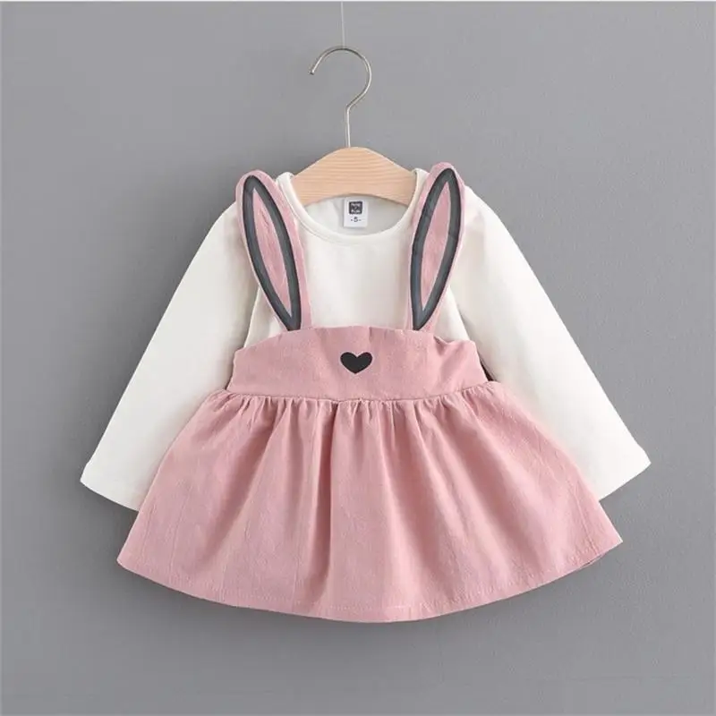 

2019 Girls Dress Spring Autumn O-neck Children Clothes Rabbit Ears Dress Cotton Baby Girls Dresses Baby Princess Dress For Girl