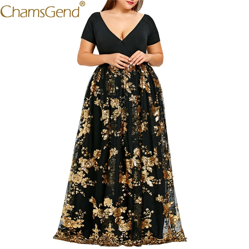 

6 Color Elegant Women Plus Size V-Neck Short Sleeve Floral Sequined Evening Party Mesh Lace Dress XL,2XL,3XL,4XL,5XL 90409