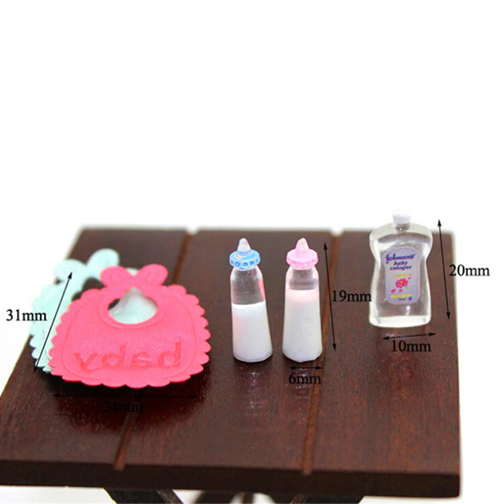 

Hot Selling 1:12 Dolls House Miniature Baby Bottles Shampoo Bibs Set Nursery Accessory Gift