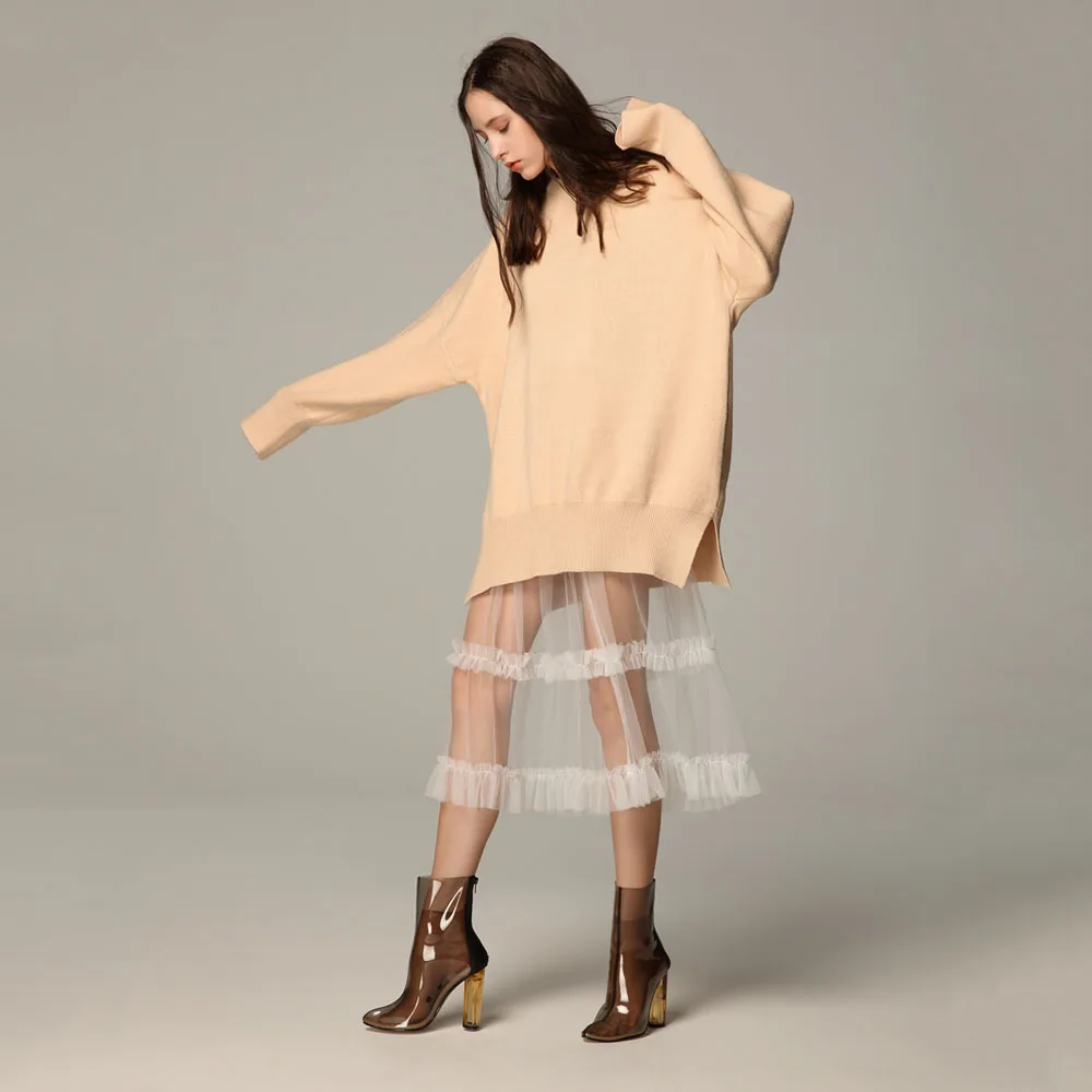 2018 New Trendy Women Skirts See Through One Layer Tulle Skirts Elastic