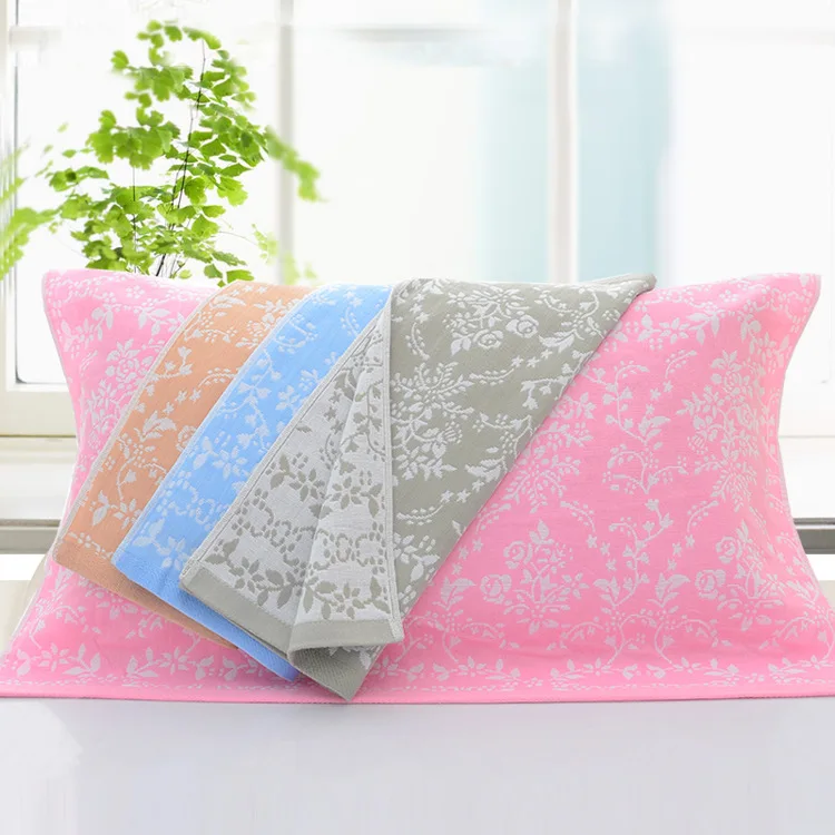 

1PC Pink Blue Jaquard Gauze Cotton Pillow Towel Bed Throw Pillowcase Cover Homestuck Pillow Cases Towel 75*50cm Drop Shipping