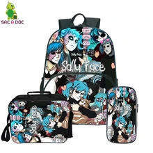 Салли уход за кожей лица школьная сумка для подростков, для мальчиков и девочек, школьные ранцы, школьные рюкзаки с милыми Карандаш Чехол Kawaii защита от кражи рюкзак 3 шт./компл