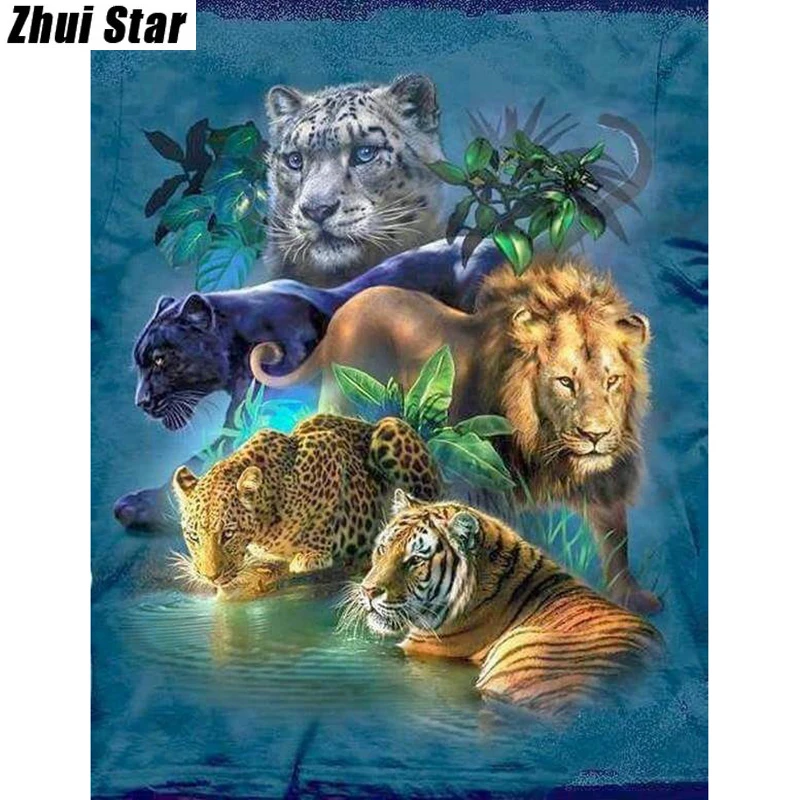

Full Square Diamond 5D DIY Diamond Painting "Tiger Leopard Lion" Embroidery Cross Stitch Rhinestone Mosaic Painting Decor Gift