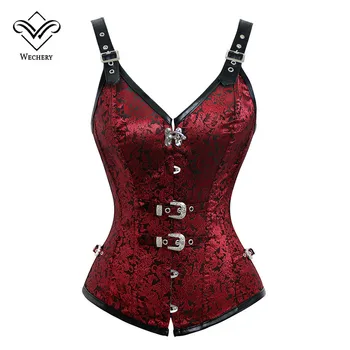 

Wechery New Women Steampunk Corset Sexy Push Up Punk Corselet Lace Up Button Bustiers Korset Posture Vest Waist Trainer Tops