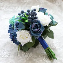 Синий свадебный букет ручной работы искусственный цветок «Роза» buque casamento Свадебный букет цветок