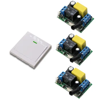 

AC 220V Wireless Remote Control Switch Hall Bedroom Ceiling Lights Switch 3Pcs Relay Receiver + 86 Wall Pannel Transmitter