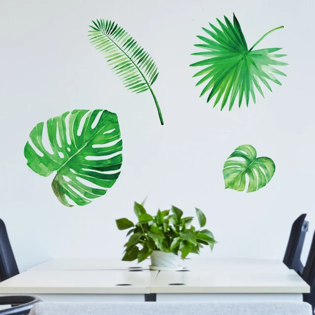 1 sheet palm leaves wall stickers green leaf watercolor wall decals