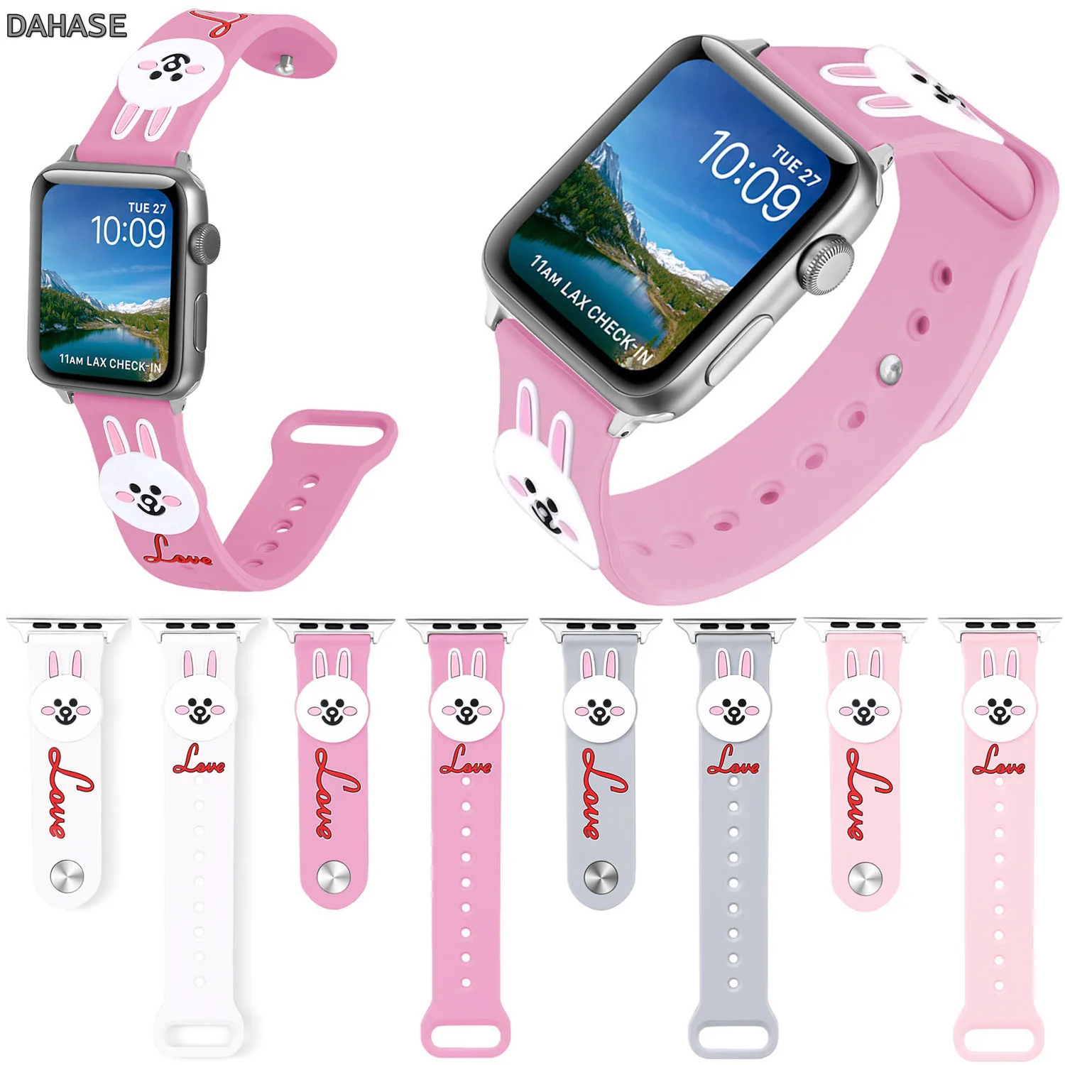 

Cute Cartoon Bunny Silicone Strap for Apple Watch Series 4 3 2 1 Band Rabbit Rubber Belt for iWatch 44/42mm 40/38mm Watchband