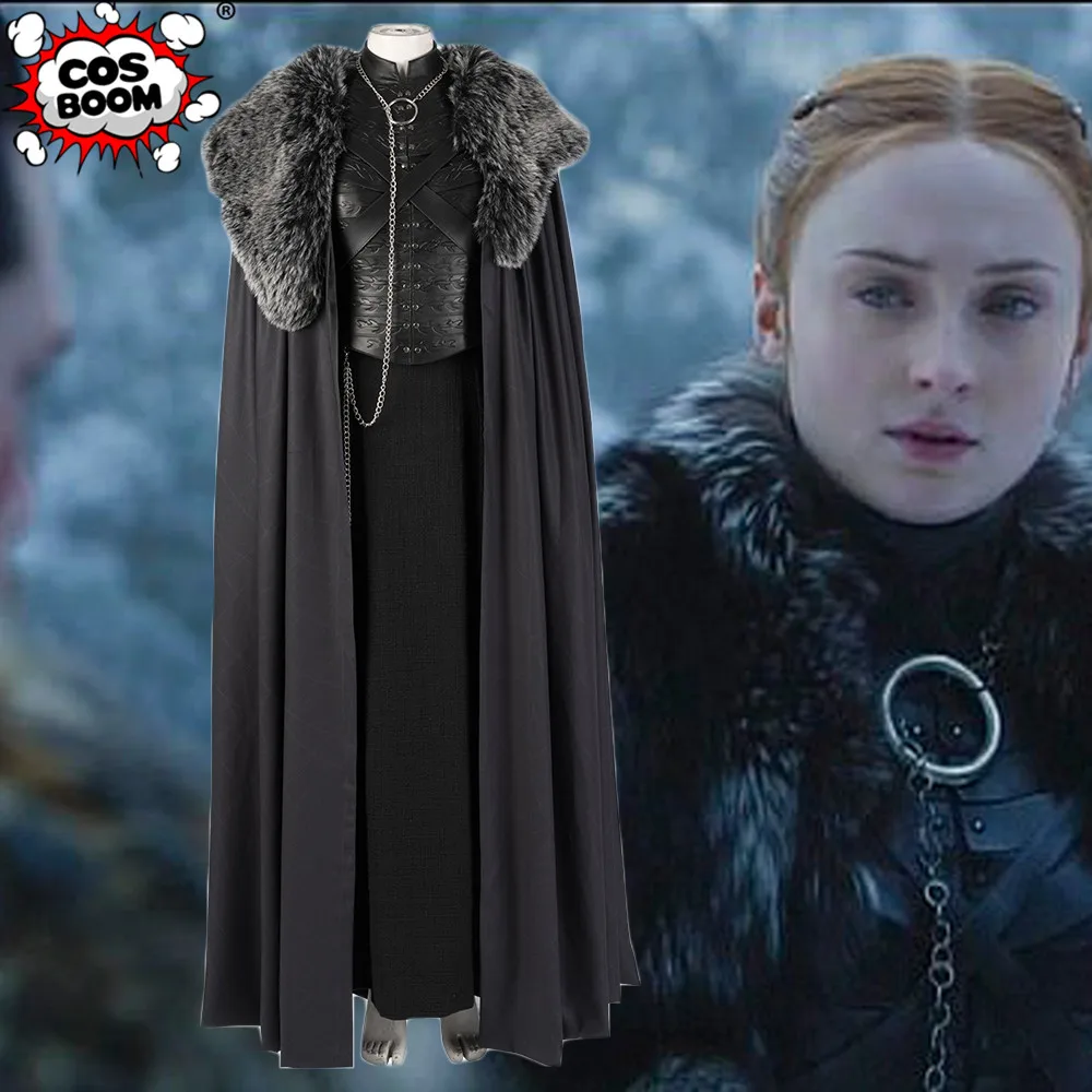 

COSBOOM Sansa Stark Cosplay Costume Game Of Thrones Season 8 Costume Adult Halloween Carnival Party Dress Cloak Custom Made