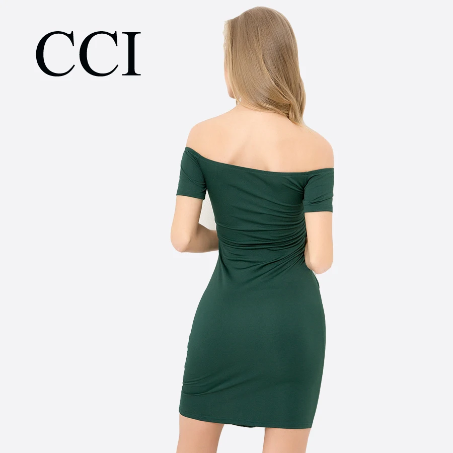 ТПП Off Shoulder Ruffle летнее платье Для женщин Сексуальная спинки Slash шеи Bodycon зеленый
