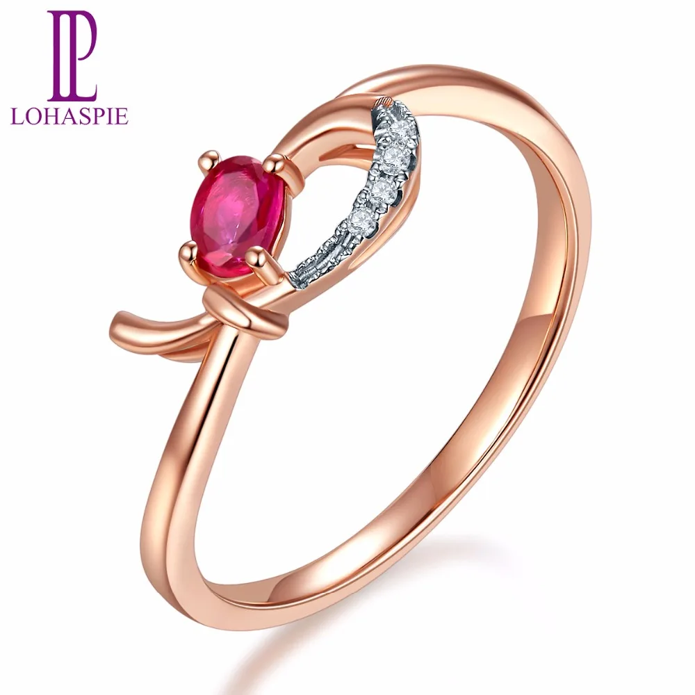 LP натуральный драгоценный камень рубин & Алмаз Твердые 18K розовое золото онлайн