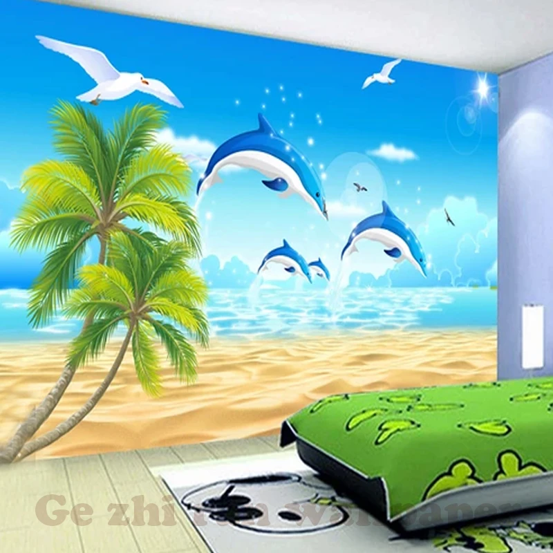show original title Details about  / 3d Coconut Tree Dolphin 753 Wallpaper Mural Wallpaper Wallpaper Picture Family De