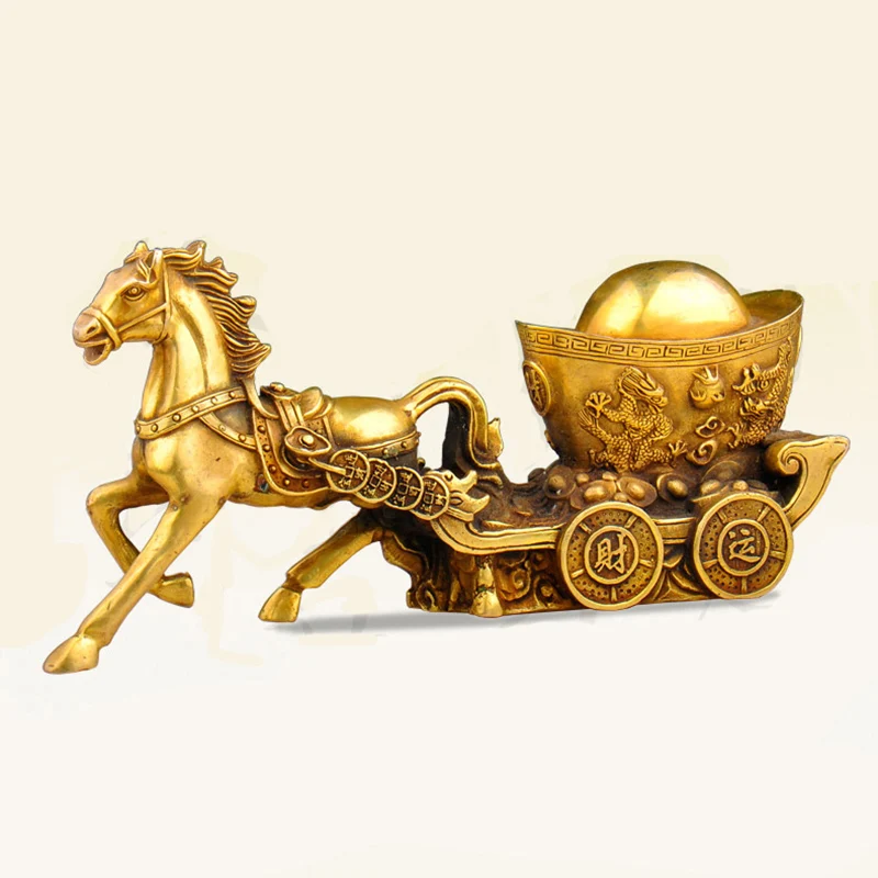 

Copper horse drawn carriage carriage lucky Zodiac gold business gifts home feng shui Home Furnishing bronze decorations
