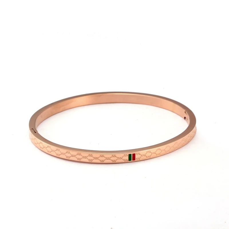 4mm rose gold Модные браслеты из нержавеющей стали, красные и зеленые браслеты-шармы, широкий браслет для женщин, ювелирные изделия для влюбленных - Окраска металла: 4mm rose gold