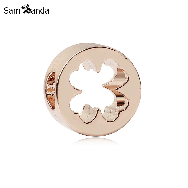

New Original Alloy Bead Rose Gold Clover Cut Out Charm Fit Pandora Bracelet Necklace DIY Women Jewelry