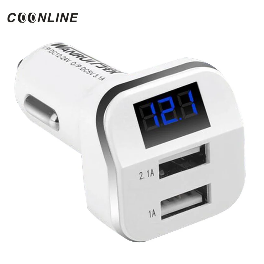 Coonline Car Cigarette Lighter LED Voltage Monitor Display 3 1A Dual USB Car Charger Adapter font