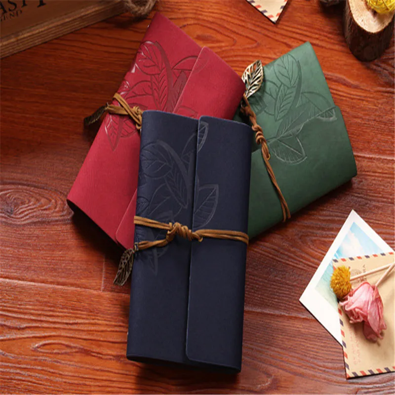 

2017 leather retro leaf autumn tour diary 10 colors school office notepad notebook perfect Notebooks Writing Pads