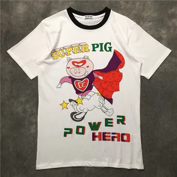 

New Novelty 2019 Men super Power Pig Hero T Shirts T-Shirt Hip Hop Skateboard Street Cotton T-Shirts Tee Top kenye S-XXL #K83