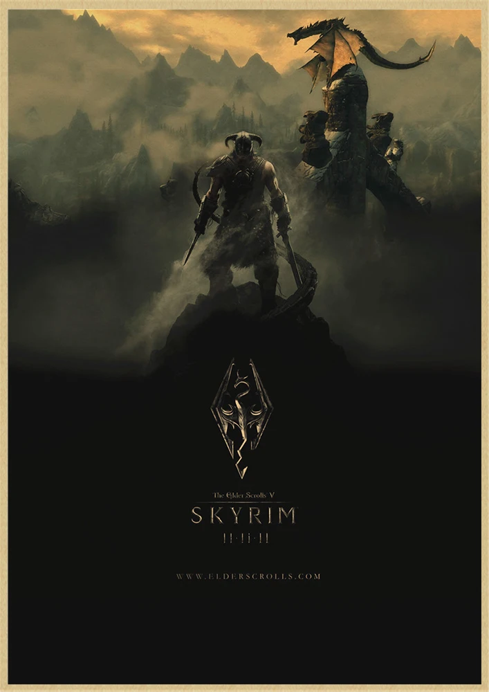 The Elder Scrolls Skyrim игра крафт-игра плакат домашний интерьер украшения рисунок core наклейки на стену - Цвет: Черный