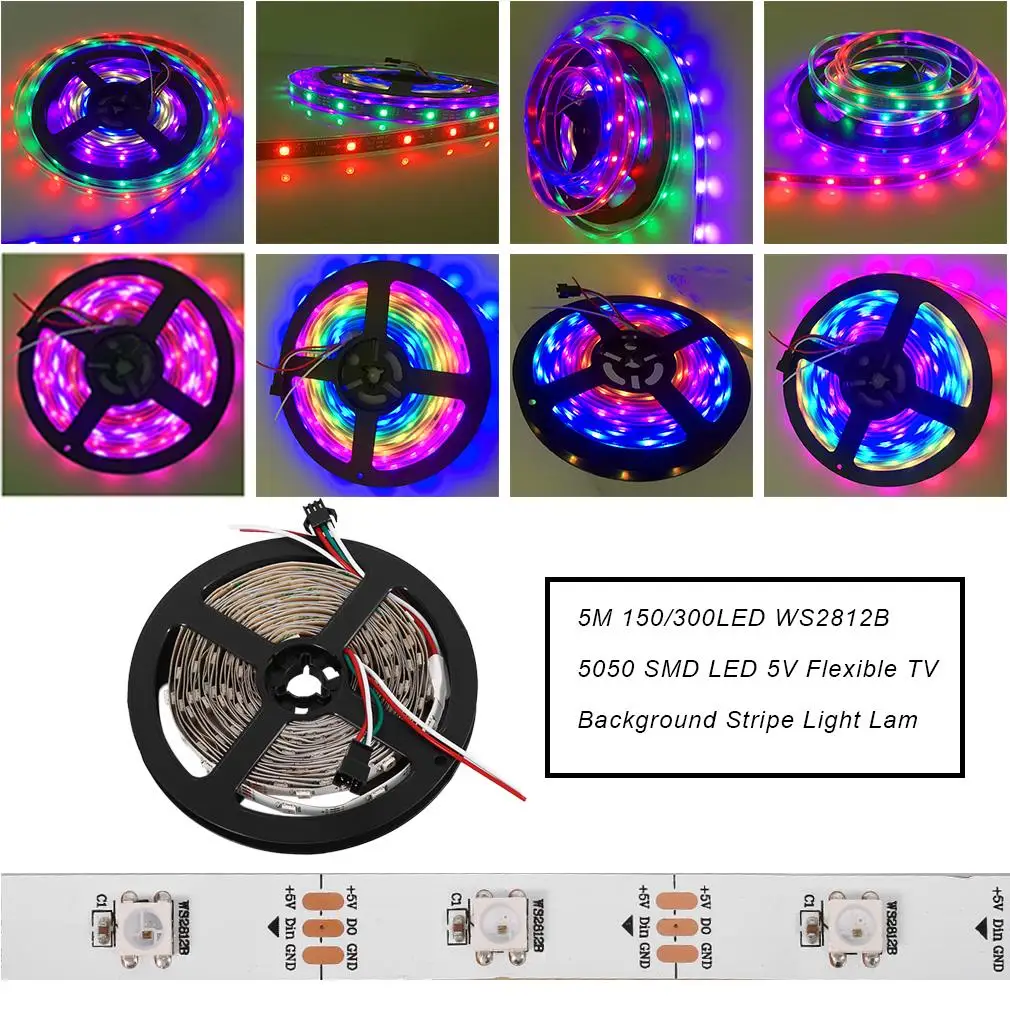 ICOCO 5 м 300 светодио дный S WS2812B 5050 SMD RGB 5 В Водонепроницаемый черный PCB гибкие Светодиодные ленты свет для ТВ фон вечерние полосы лампы Лидер