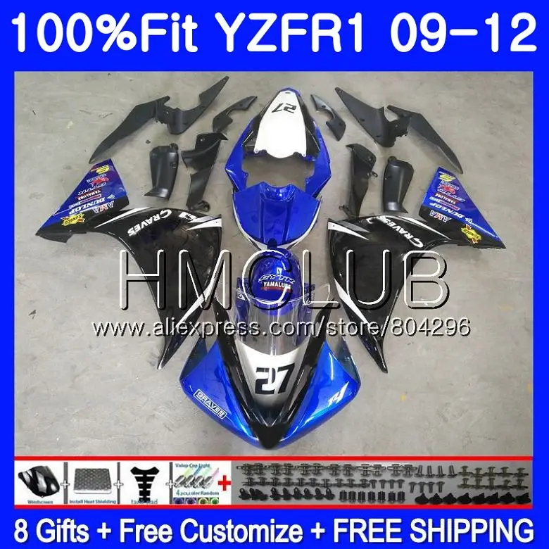 

Injection For YAMAHA YZF R 1 YZF-1000 YZFR1 09 10 11 12 111HM.19 YZF1000 YZF-R1 YZF R1 2009 2010 2011 2012 Blue black Fairings
