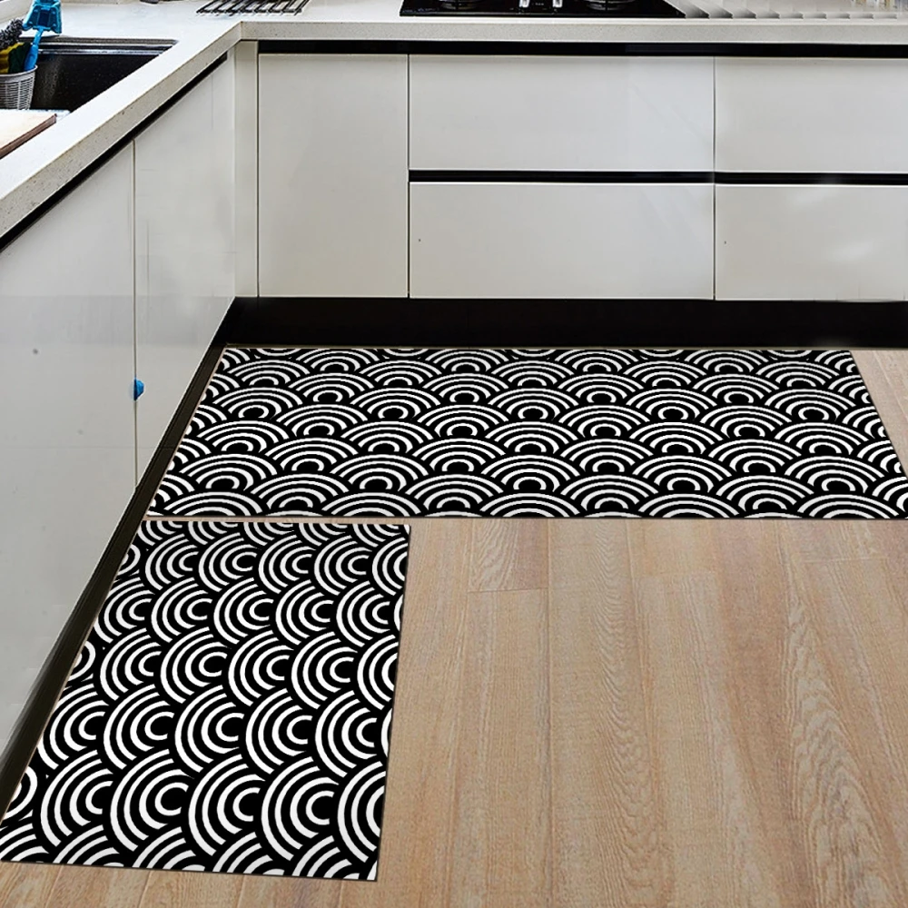 RAYUAN в скандинавском стиле фланелевые черно-белые геометрические коврики для кухни, дверной коврик, Длинные ковры, Противоскользящий коврик для двери