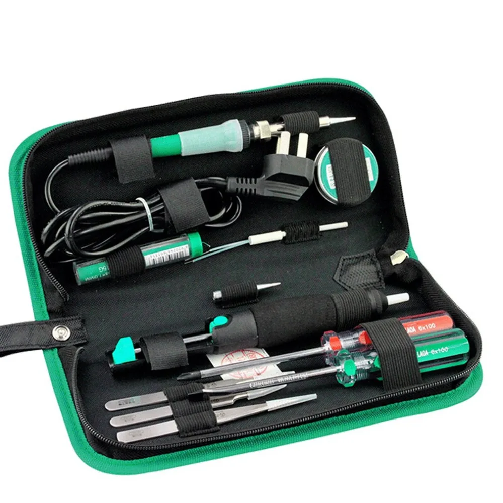 

LA101311 11pcs / LA101312 12pcs Electric Soldering Iron Kit Welding Repair Tools with Solder Paste Tweezers Tin Sucker Wire