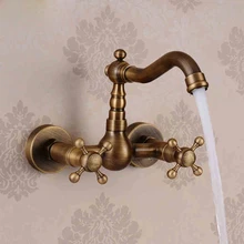 Euro Style Wall Mount Brass Antique Brass Kitchen Faucet Mixer Tap Double Handle