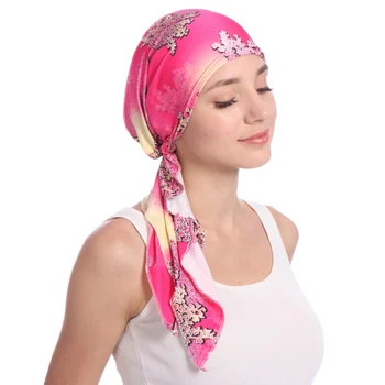 

Muslim Women Printed Hijabs Hats Turban Head Head Scarf Chemo Cancer Cap Hair Loss Hat Long Tail Bow Bonnet Wide Band Wrap Cap