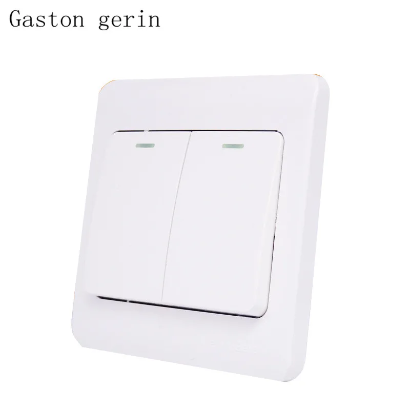 

Wall Light Switch 2 Gang 1 Way Brief Panel Light Switch Push Button Wall Switch Interruptor Rocker 10A 220V With Light Indicator