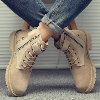 

2020 Genuine Leather Shoes Men Boots Autumn Winter Shoes Warm Plush Mens Winter Boots Thick Sole Canvas Male Ankle Botas A1680