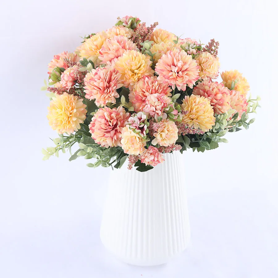 Искусственные цветы из гортензии и шелка в форме белого одуванчика, аксессуары для украшения дома и свадьбы, искусственные цветы, букет