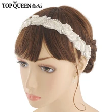 TOPQUEEN H273 Классическая лента для новобрачных Свадебное кружево с бисером и полоска на голову с бриллиантами невесты аксессуары для волос высокого качества