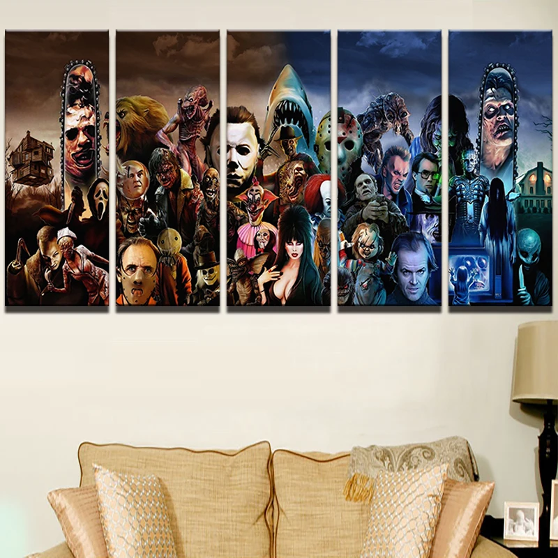 Print Framed Canvas Thriller Horror Character Texas Chainsaw 5 Pieces Wall Art 