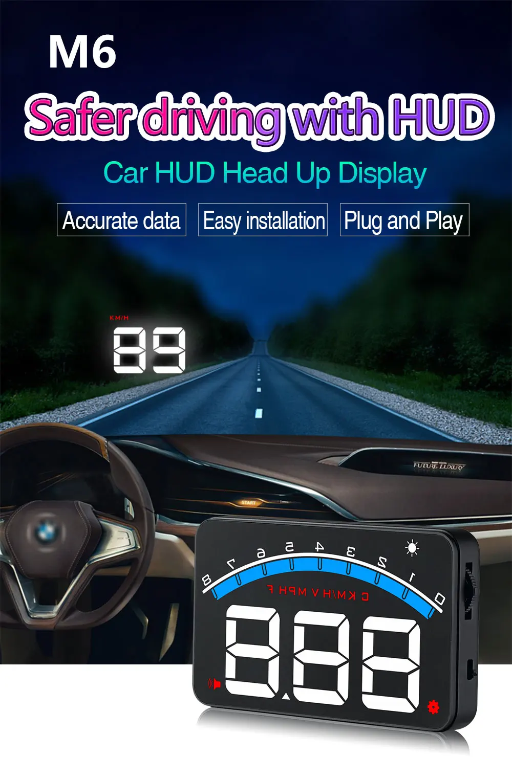 Geyiren 3,5 ''экран HUD автомобильный OBD II HUD Дисплей M6 Автомобильный дисплей Температура воды авто электронный сигнал напряжения DC12V Hud