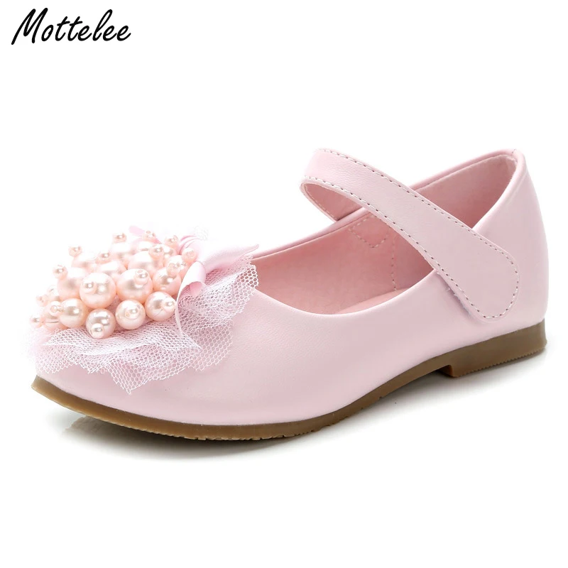 Mottelee Girls Shoes Princess Flats Bow Beading Kids Shoes White Basic
