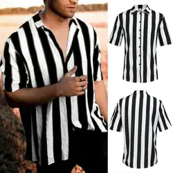 JAYCOSIN рубашка Для мужчин Открыть стежка летний красивый короткий рукав Для мужчин рубашка с кнопкой полосатый топ мешковатые рубашки
