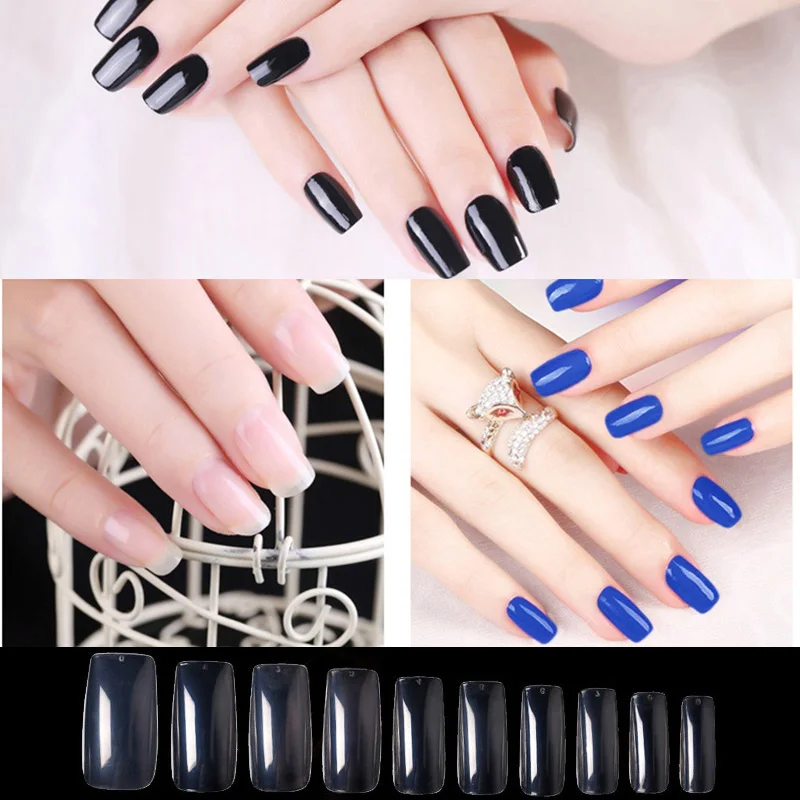 

100pcs/set Full Cover False Nails Transparent Acrylic UV Gel French False Nail Tips Manicure DIY Art Salon Artificial Half Nails