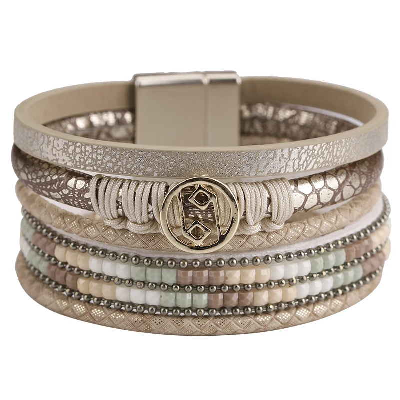 ALLYES Multilayer Bracelets for Women Rope Metal Charm Bohemian Leather Bracelet Female Wide Bracelets & Bangles Femme Jewelry