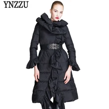 Элегантная Женская пуховая куртка с оборками зимнее розовое длинное плотное теплое Женское зимнее пальто из гусиного пера, большие размеры AO565