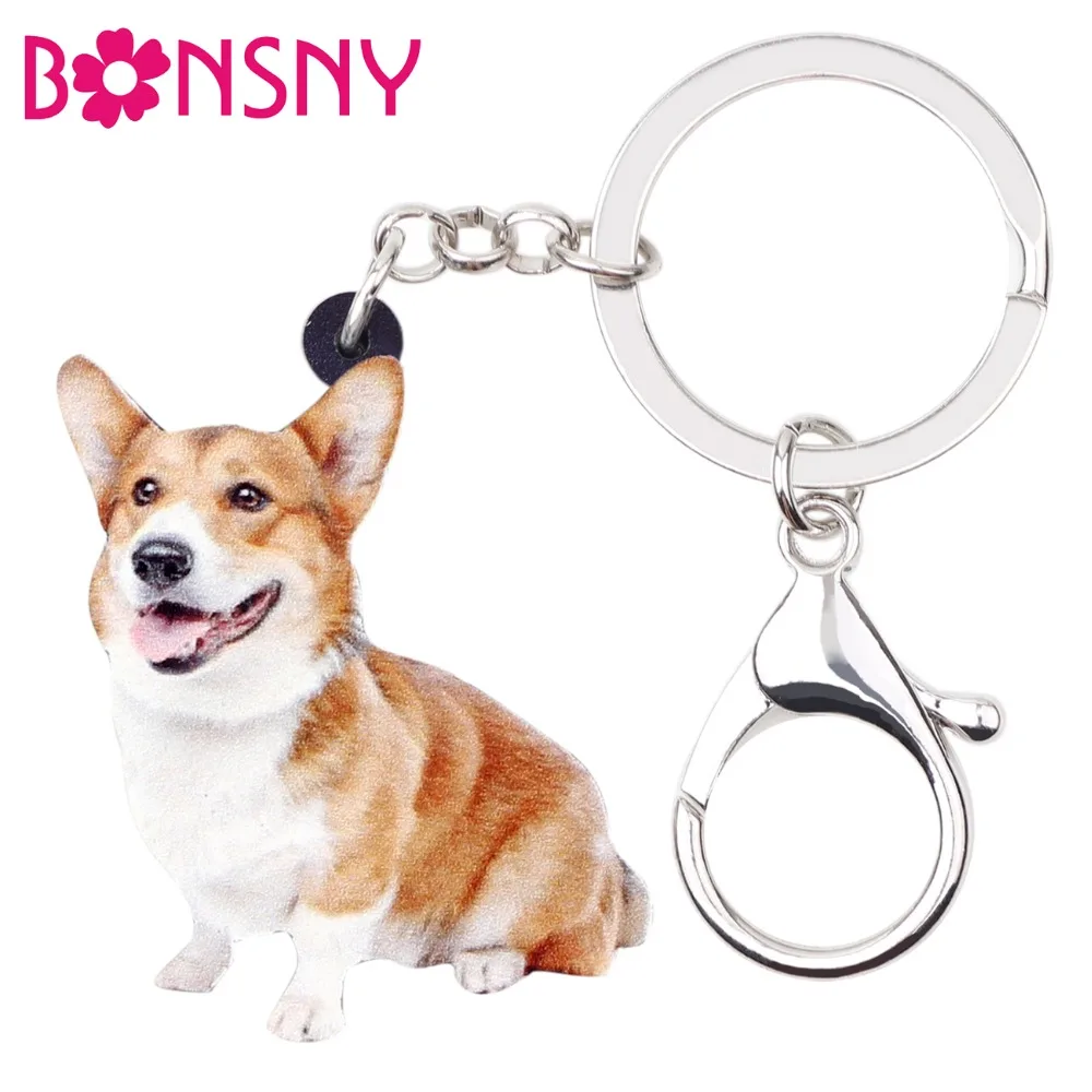 Bonsny акриловые милые вельсские корги Pembroke собака брелок кольца животные
