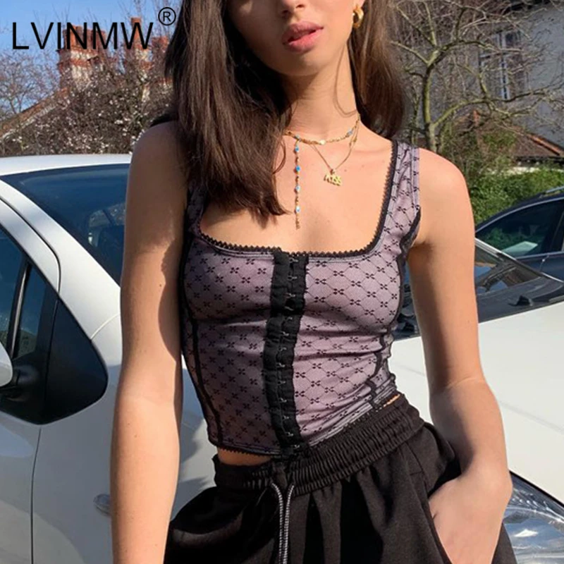 LVINMW пикантные Спагетти ремень плеча кружево Up Crop Top зима хлопок топ без рукавов топы корректирующие белый/черный уличная топики женские