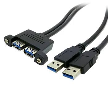 

CY Combo Two USB 3.0 Male to USB 3.0 Female Extension Cable with Screw Panel Mount Holes 50CM