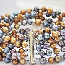 P5016 6row " 7 мм вокруг кофе павлин черный пресной воды жемчужный браслет магнит благородный стиль естественно прекрасно jewe быстрая