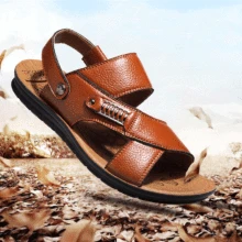 Мужские сандалии; натуральная кожаная мягкая подошва; повседневная обувь; удобные пляжные сандалии; летние мужские шлепанцы; большие размеры; Feb26