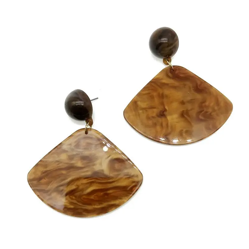 

Free Shipping Brown Fan Shaped Resin Light Weight Stud Earring For Women