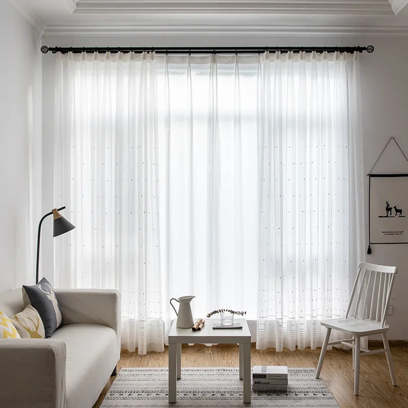 Белые вертикальные полоски, тюль, узор в горошек, оконные шторы, кружева, марлевые окна, прозрачная сетчатая ткань, занавески для гостиной, M092& 30