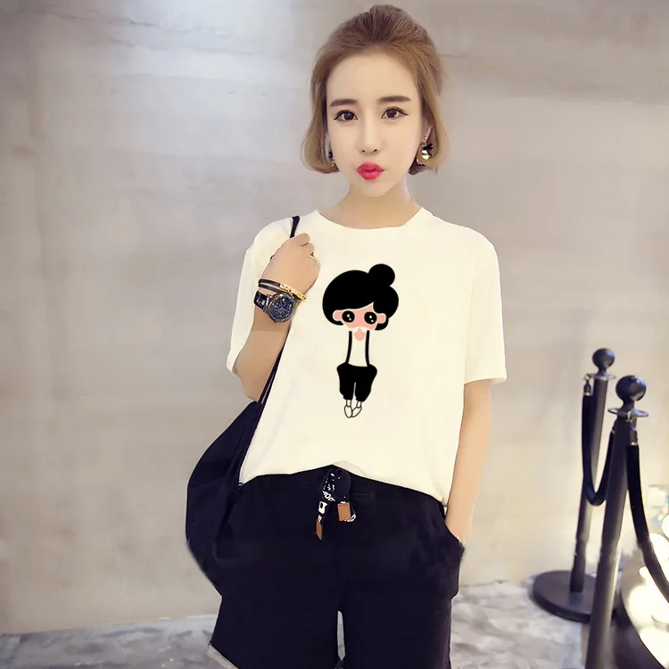 Новинка, летняя женская футболка с коротким рукавом, дешевая хлопковая модная футболка с принтом, футболка,, vestidos T025 - Цвет: Shaonv
