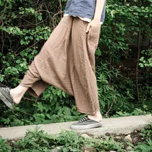 Весенние модели, оригинальные дизайнерские свободные брюки большого размера из хлопка и льна для отдыха, девять очков, мешковатые штаны