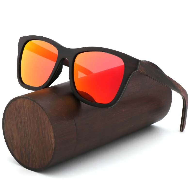 

Fashion retro polarized sunglasses Men and women luxury handmade wood sun glasses Black blue UV400 lenses With bamboo case gift